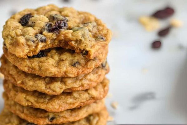 Chewy Oatmeal Raisin Cookies, homemade and freshly served