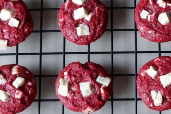 Chewy Red Velvet Chocolate Chunk Cookie, homemade and freshly served