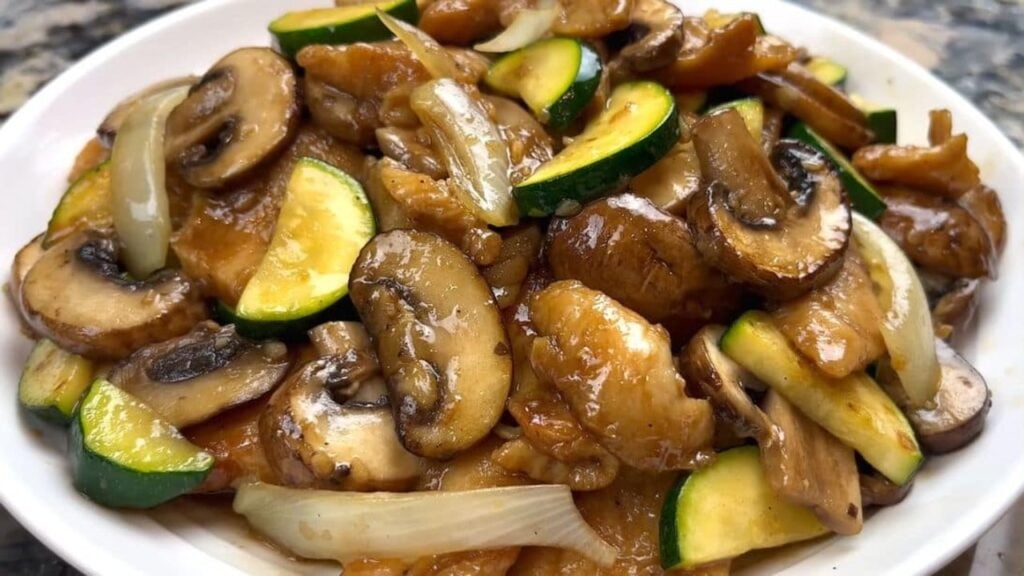 20-Minute Chicken and Mushroom Stir Fry, homemade and freshly served