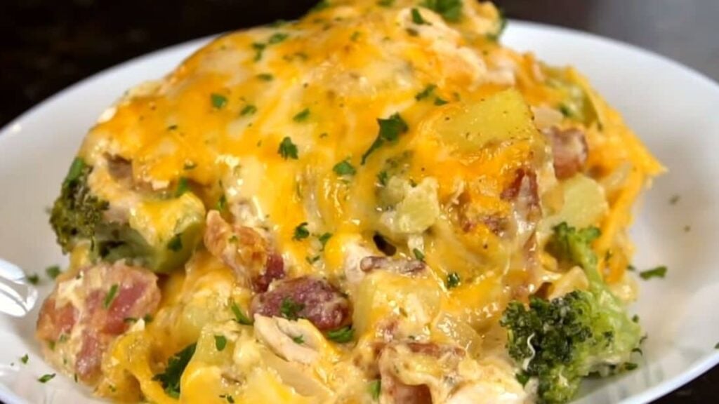 Chicken Bacon Ranch Casserole, homemade and freshly served