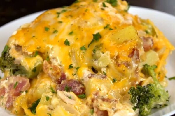 Chicken Bacon Ranch Casserole, homemade and freshly served