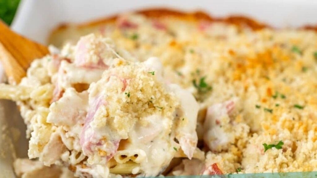 Chicken Cordon Bleu Casserole, homemade and freshly served