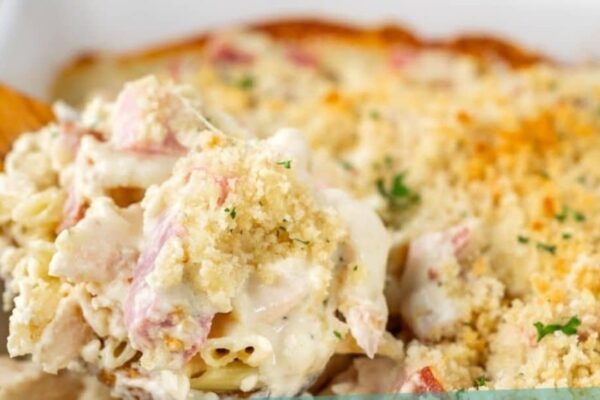 Chicken Cordon Bleu Casserole, homemade and freshly served