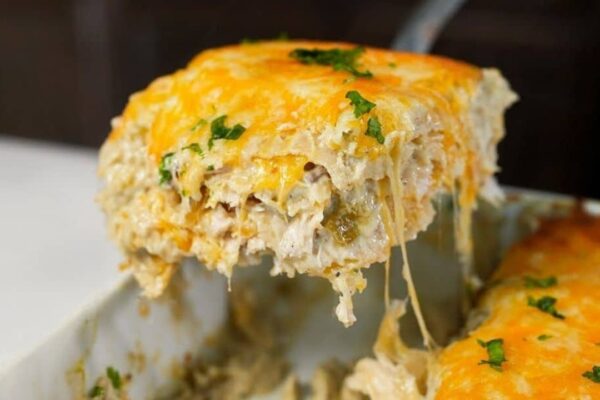Chicken Enchilada Casserole, homemade and freshly served