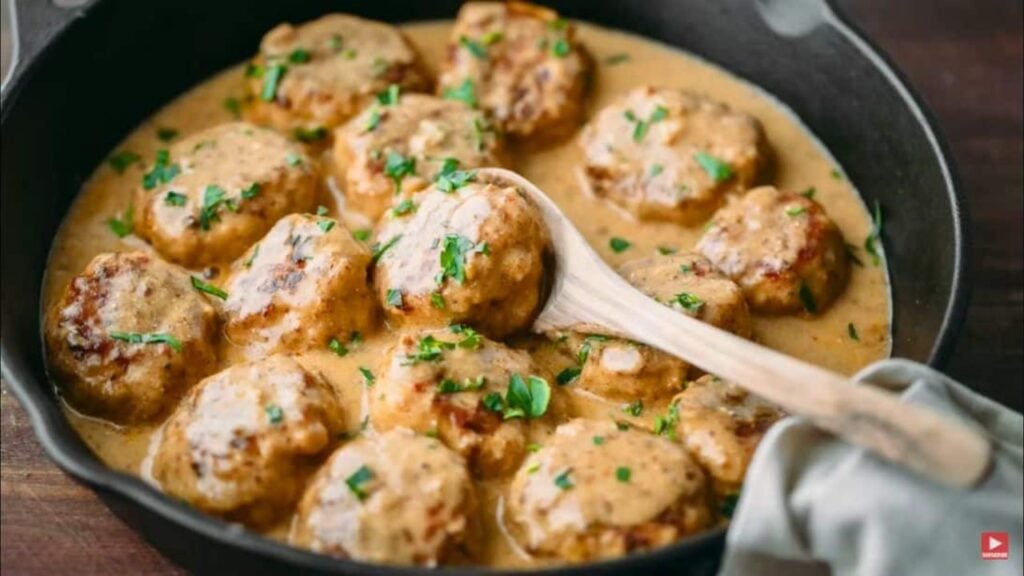 Chicken Meatballs in a Cream Sauce, homemade and freshly served