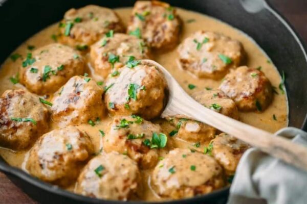 Chicken Meatballs in a Cream Sauce, homemade and freshly served