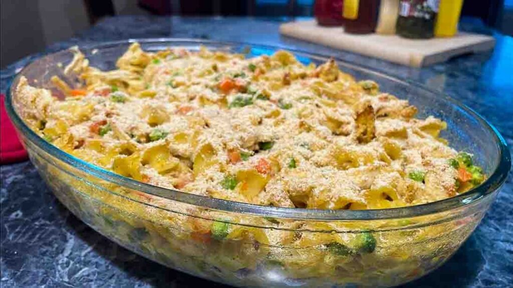 Chicken Noodle Casserole, homemade and freshly served