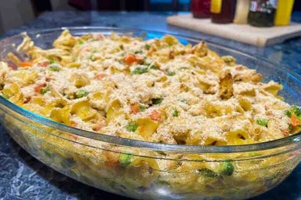 Chicken Noodle Casserole, homemade and freshly served