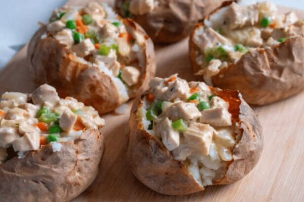 Chicken Pot Pie Baked Potatoes, homemade and freshly served