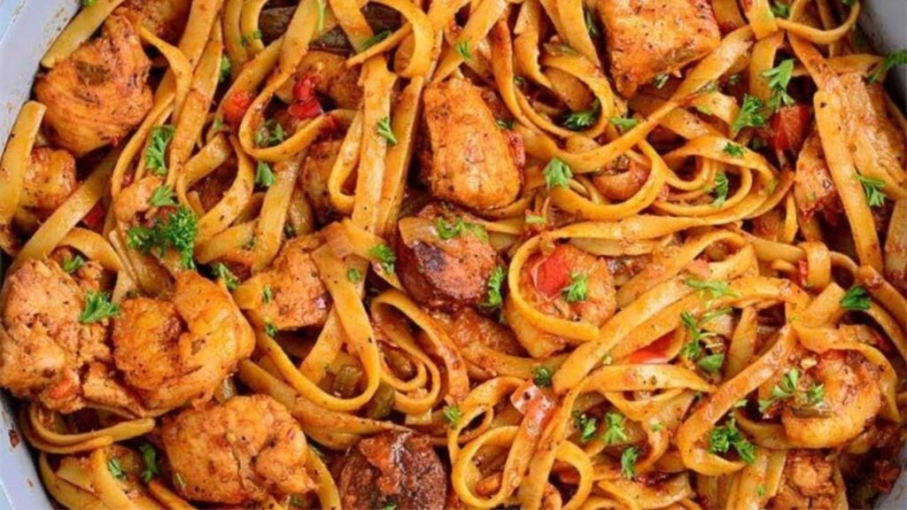 Chicken Sausage and Shrimp Pasta Jambalaya, homemade and freshly served