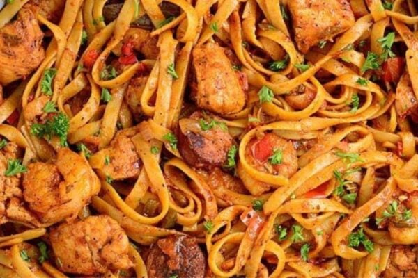 Chicken Sausage and Shrimp Pasta Jambalaya, homemade and freshly served