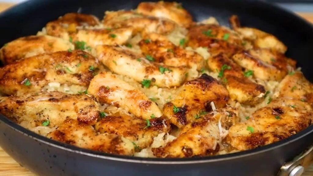 Chicken Scampi With Garlic Parmesan Rice, homemade and freshly served
