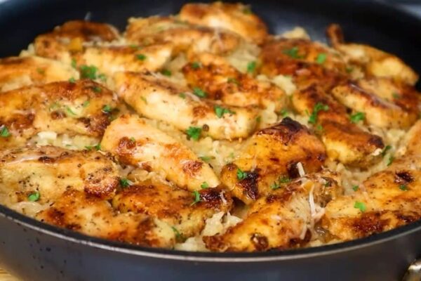 Chicken Scampi With Garlic Parmesan Rice, homemade and freshly served