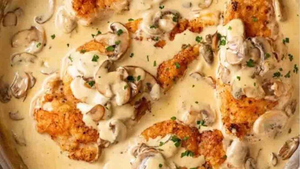 Chicken with Creamy Mushroom Sauce, homemade and freshly served