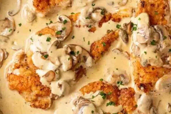 Chicken with Creamy Mushroom Sauce, homemade and freshly served