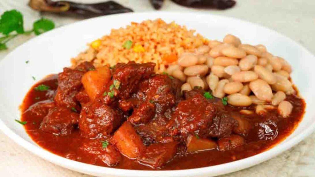 Chile Colorado with Potatoes, homemade and freshly served