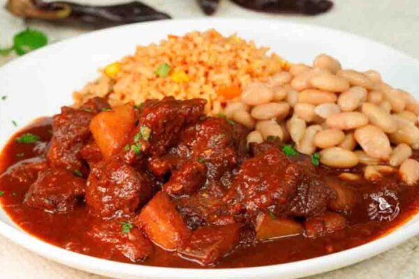 Chile Colorado with Potatoes, homemade and freshly served