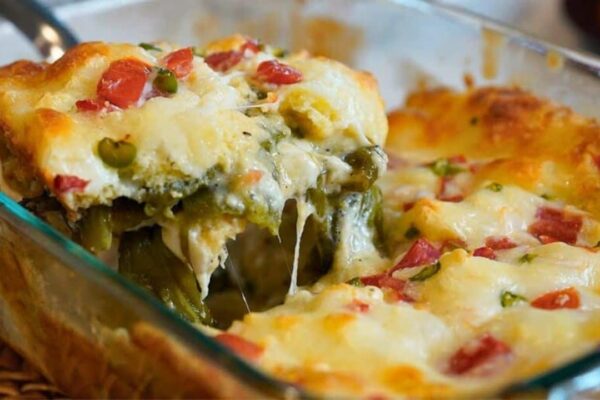 Chile Rellenos Casserole, homemade and freshly served
