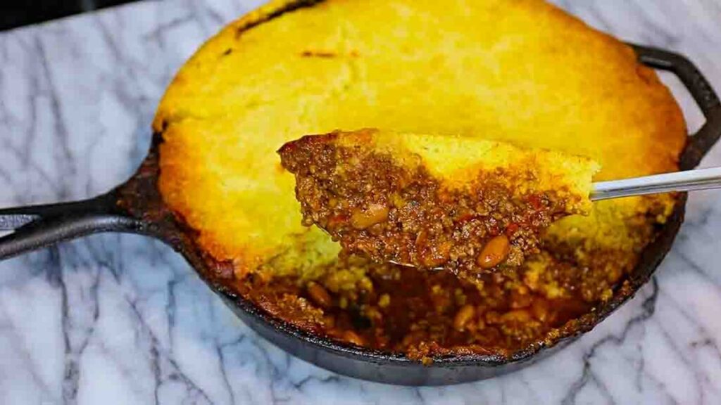 Chili Cornbread Casserole, homemade and freshly served
