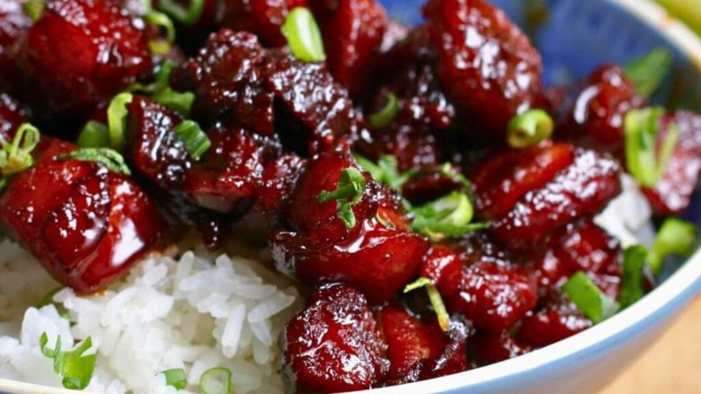 Chinese-Style Glazed Pork Belly, homemade and freshly served