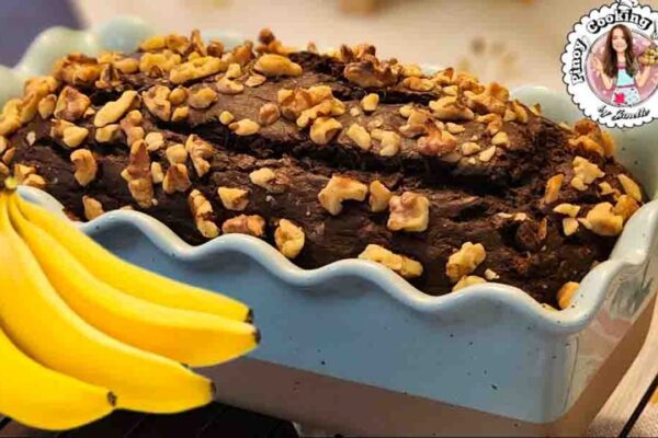 Chocolate Banana Loaf Cake, homemade and freshly served