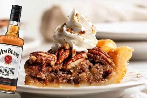 Chocolate Bourbon Pecan Pie, homemade and freshly served