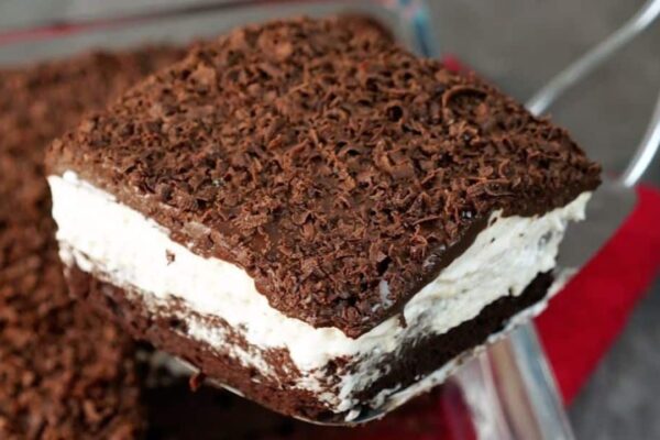 Chocolate Brownie Cake Dessert, homemade and freshly served