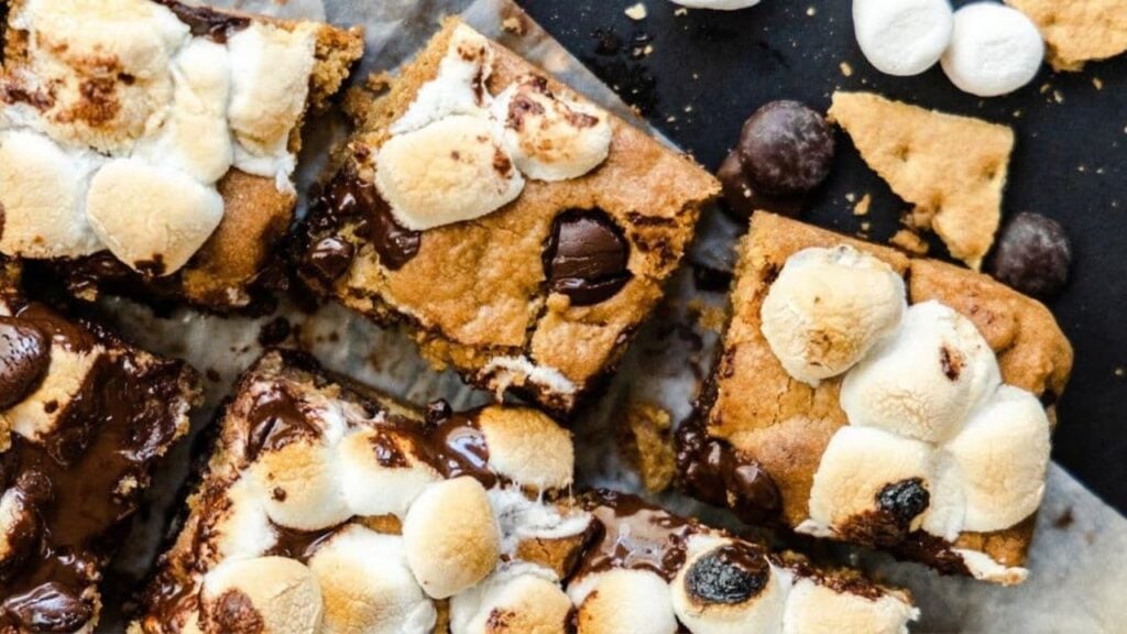 Chocolate Chip S’mores Cookie Bars, homemade and freshly served