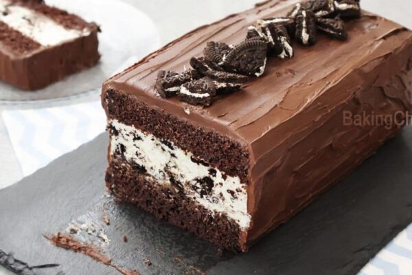 Chocolate Cookies and Cream Cake, homemade and freshly served