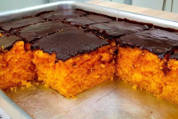 Chocolate Glazed Carrot Casserole, homemade and freshly served