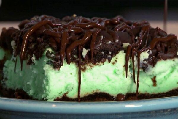 St. Patrick’s Day Chocolate Mint Cheesecake Bars, homemade and freshly served