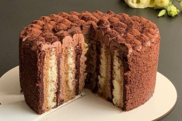 Chocolate Tiramisu Cake, homemade and freshly served