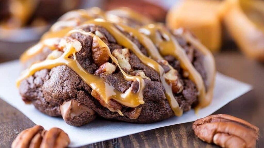 Chocolate Turtle Cookies, homemade and freshly served