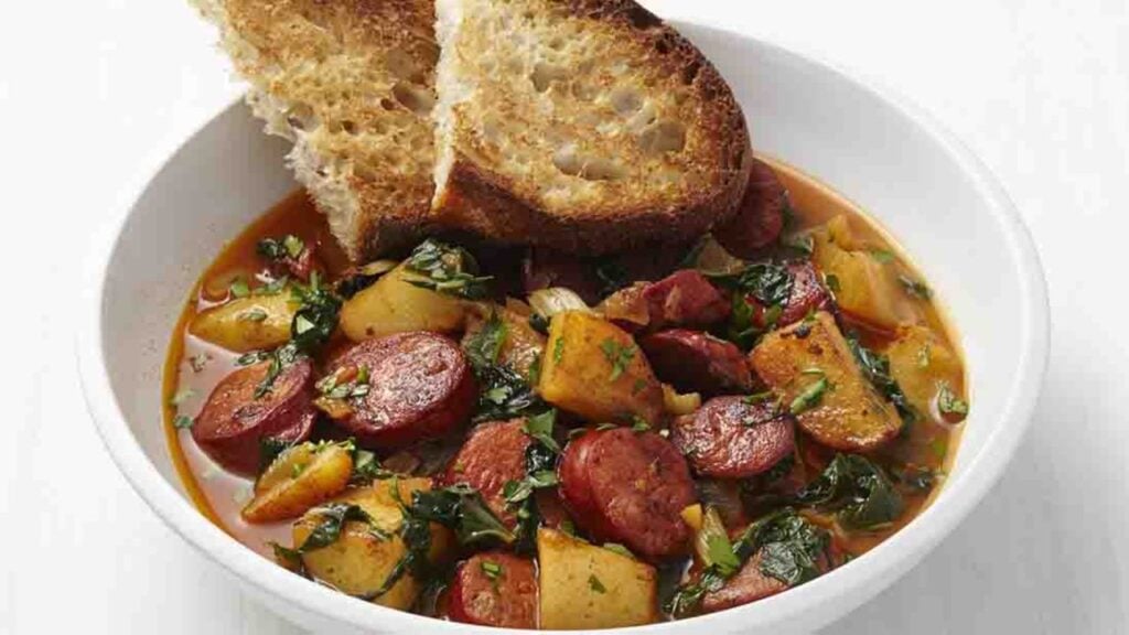 Chorizo Potato Stew Soup, homemade and freshly served