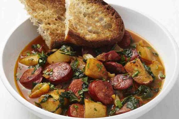 Chorizo Potato Stew Soup, homemade and freshly served