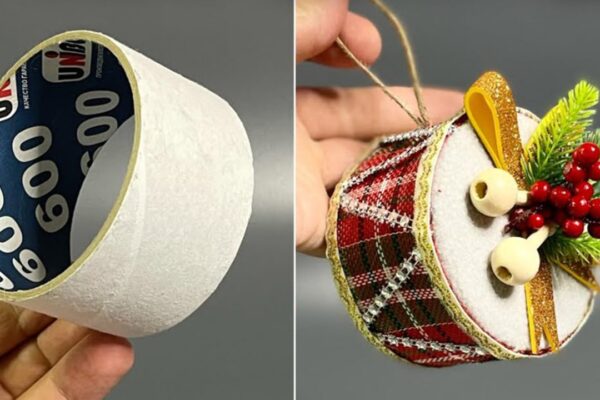 Finished Christmas Drum Ornament Made from Tape Roll, a completed DIY project
