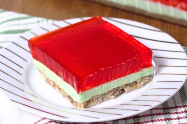 Christmas Layered Jello Salad, homemade and freshly served