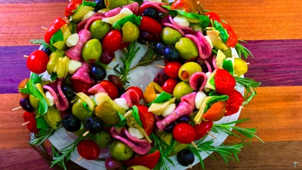a Christmas Wreath Appetizer, homemade and freshly served