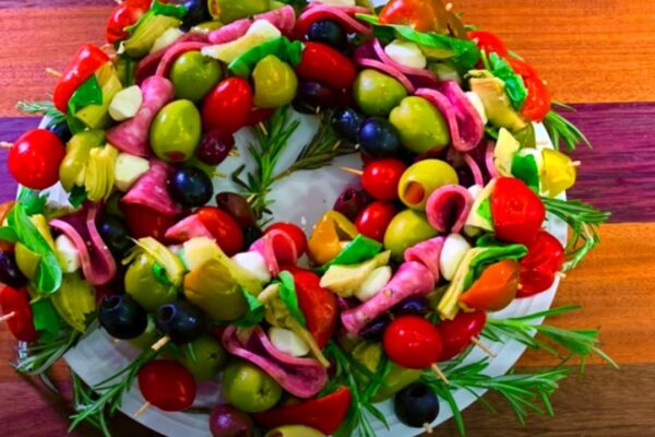 a Christmas Wreath Appetizer, homemade and freshly served