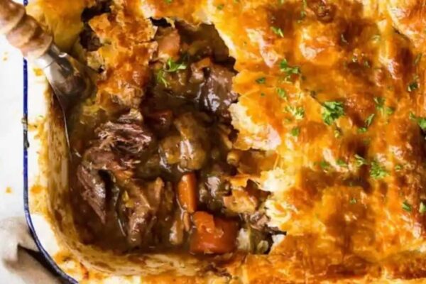Chunky Beef and Mushroom Pie, homemade and freshly served