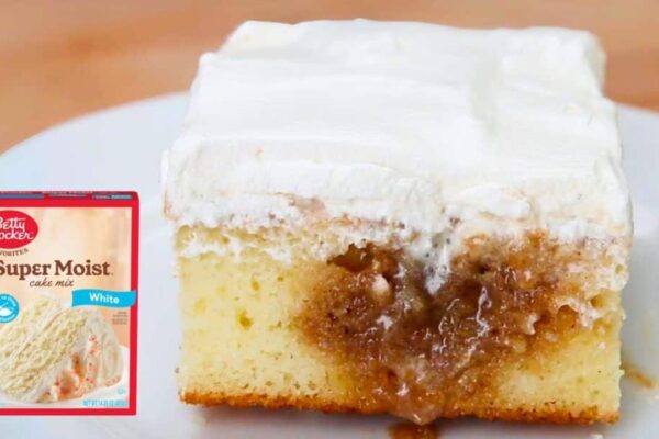 Cinnamon Roll Poke Cake, homemade and freshly served
