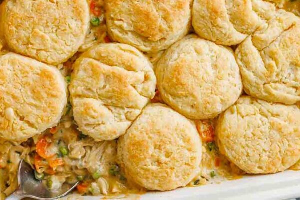 Classic Chicken Pot Pie Casserole, homemade and freshly served