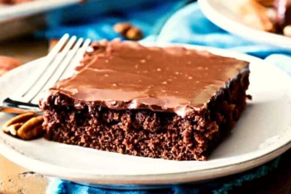 Classic Texas Sheet Cake, homemade and freshly served