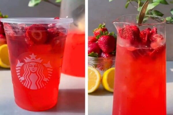 Copycat Starbucks Strawberry Acai With Lemonade Refresher, homemade and freshly served