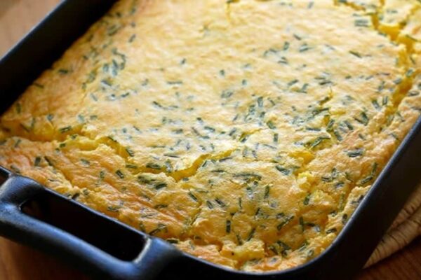 Corn Pudding Casserole, homemade and freshly served