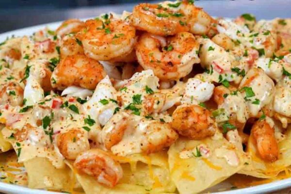 Crab & Shrimp Nachos w/ Homemade Chips, homemade and freshly served