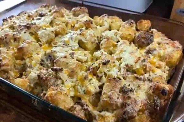 Cracked Out Chicken Tater Tot Casserole, homemade and freshly served