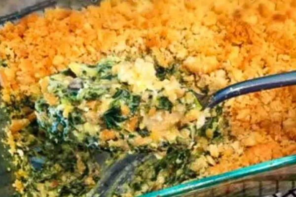 Creamed Spinach Casserole, homemade and freshly served