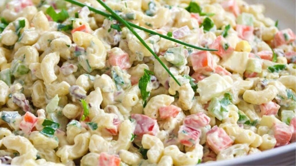 Creamy and Crunchy Macaroni Salad, homemade and freshly served