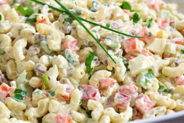 Creamy and Crunchy Macaroni Salad, homemade and freshly served